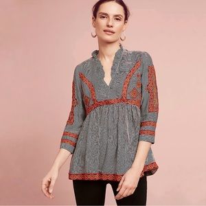 Anthropologie Moulinette Soeurs Francine Embroidered Detail Swing Blouse Small